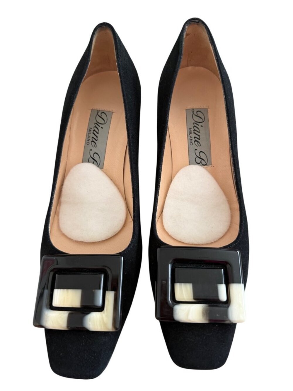 Diane B. Milano Womens Chunky Heel Suede Pumps Size US 7.5 Buckle Detail Classic - Picture 13 of 16